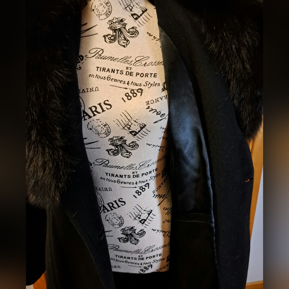 LA POMPADOUR Paris Wool And Cashmere Coat Removable Fur Collar Size 44 Euro - Picture 7 of 11